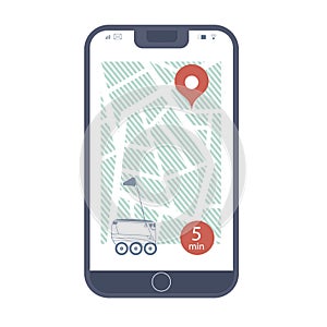 Fast delivery by scooter on mobile. E-commerce concept.